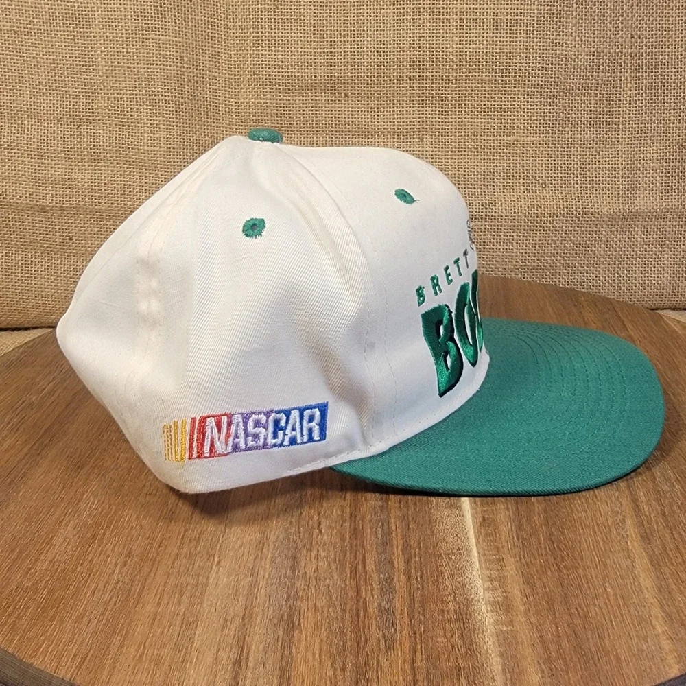 Vintage 90s Brett Bodine NASCAR Snapback Hat Quaker State Racing Green White Cap